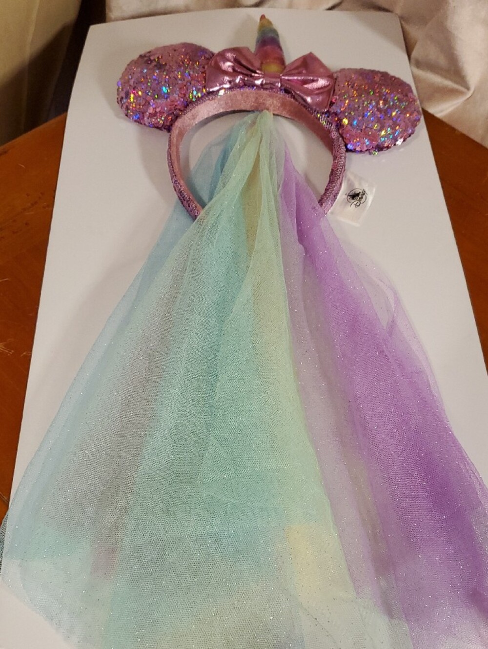 Disney Pink Sequin Unicorn Ear Headband with Pastel Tulle Mane - Picture 6 of 6